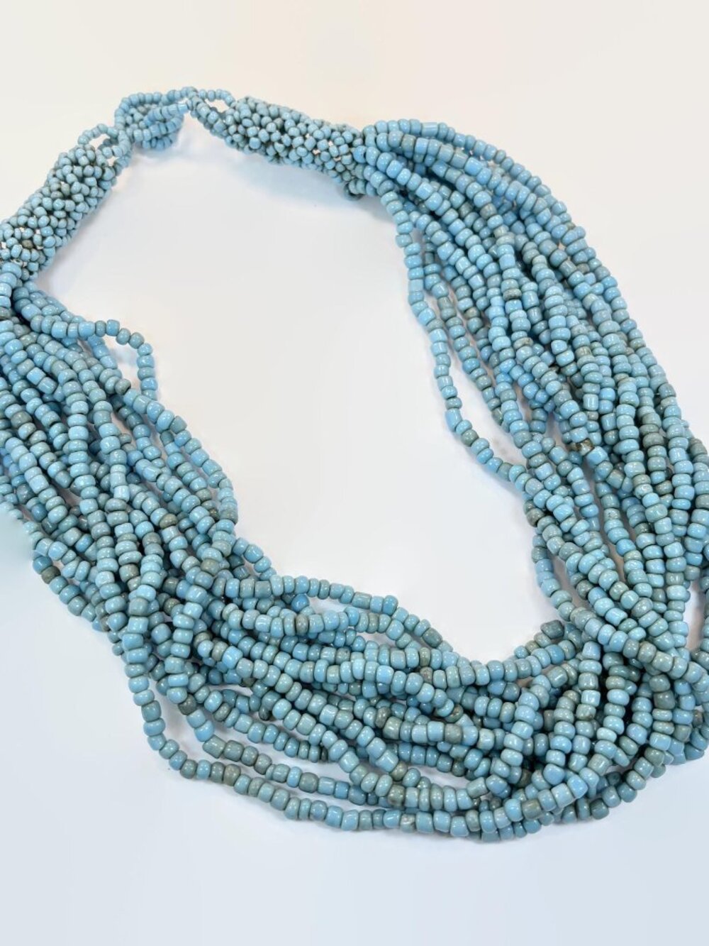 Vintage Blue Seed Bead Multi Strand Necklace: Glass Beads Boho Bohemian - Picture 2 of 5